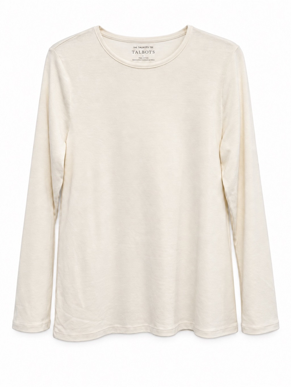 Talbots NWT Pima Cotton Long Sleeve Crewneck Tee Ivory Soft White Large T Shirt